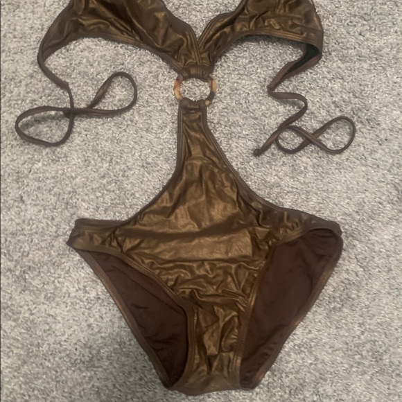 W Swimwear Brown Cut Out One Piece Swimsuit Size Medium - Picture 3 of 6